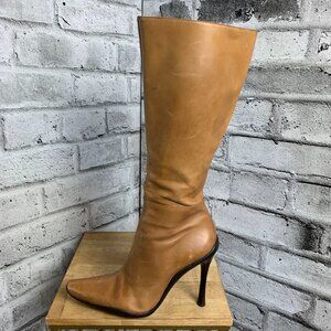 Aldo Vintage Pointy Toe Tall Knee High Boots 39 Camel Leather High Stiletto Heel